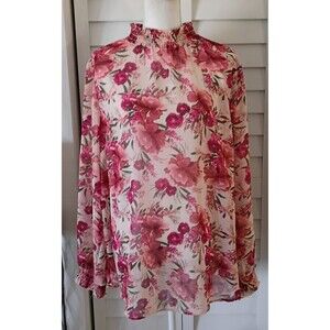 Torrid Smocked Mock Neck Long Sleeve Chiffon Floral Blouse 2X